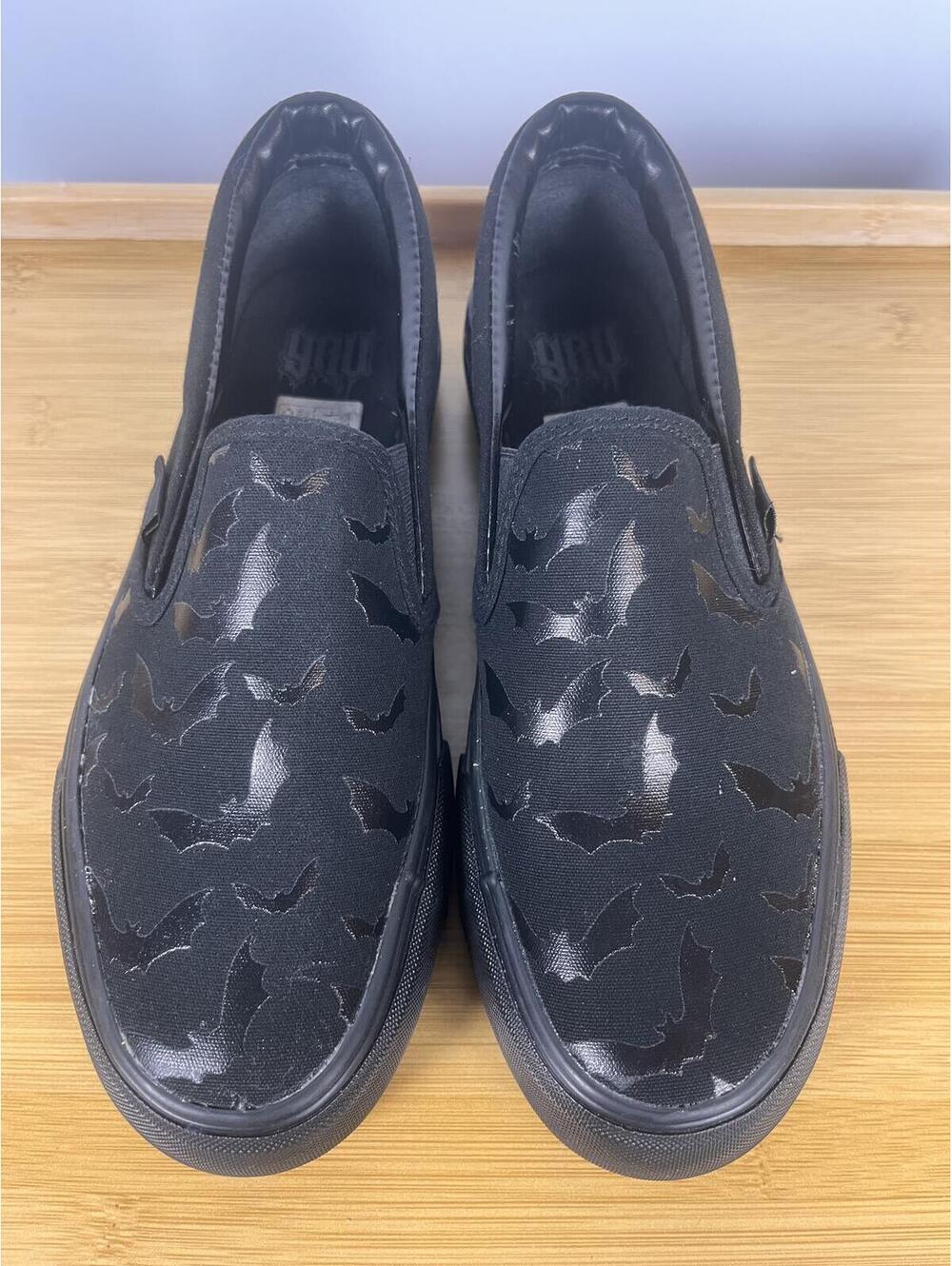 YRU Chill Bat Blackout Slip-On Platform Shoes Goth Chunky Creepers Women’s 6.5